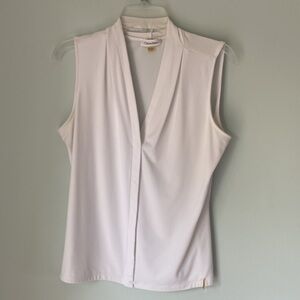 Calvin Klein White Sleeveless Blouse with Mandarin Collar